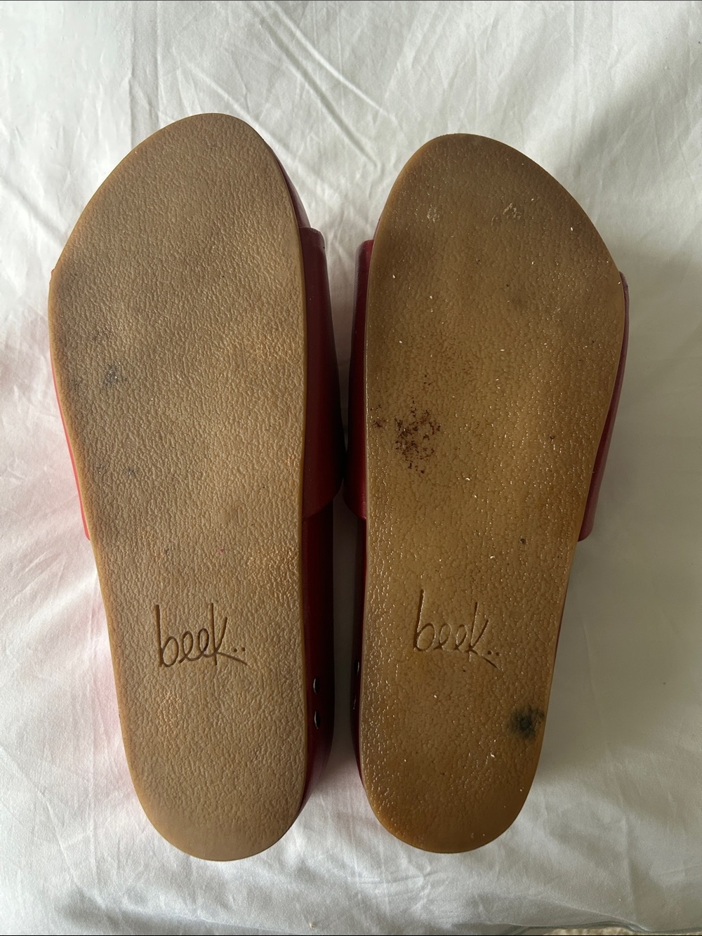 BeeK Pelican Red Leather Slide Sandals SZ 9 - Picture 7 of 9